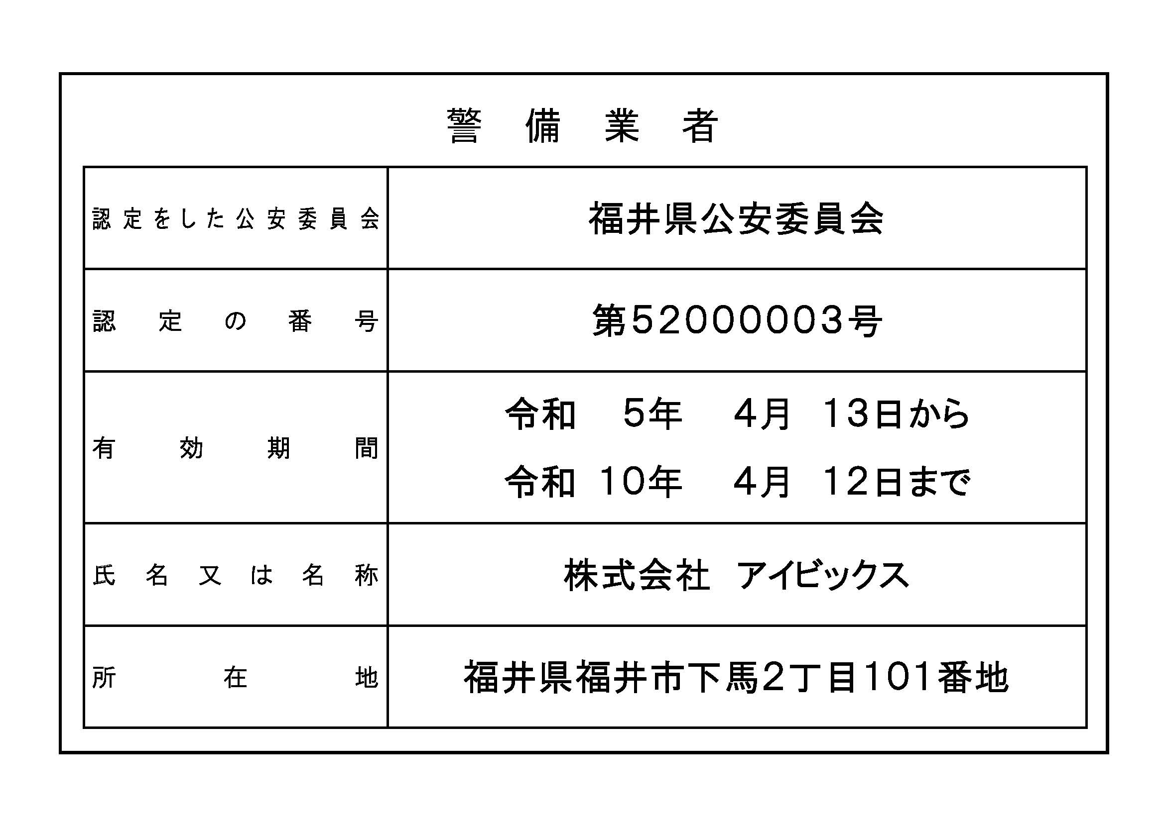 警備業者の標識